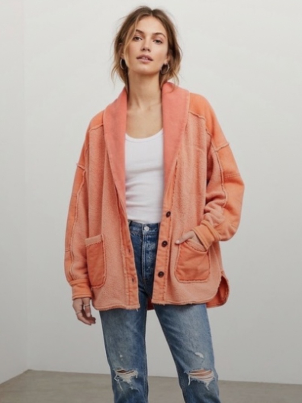 Free People Jordan Orange Reverse‑Fleece